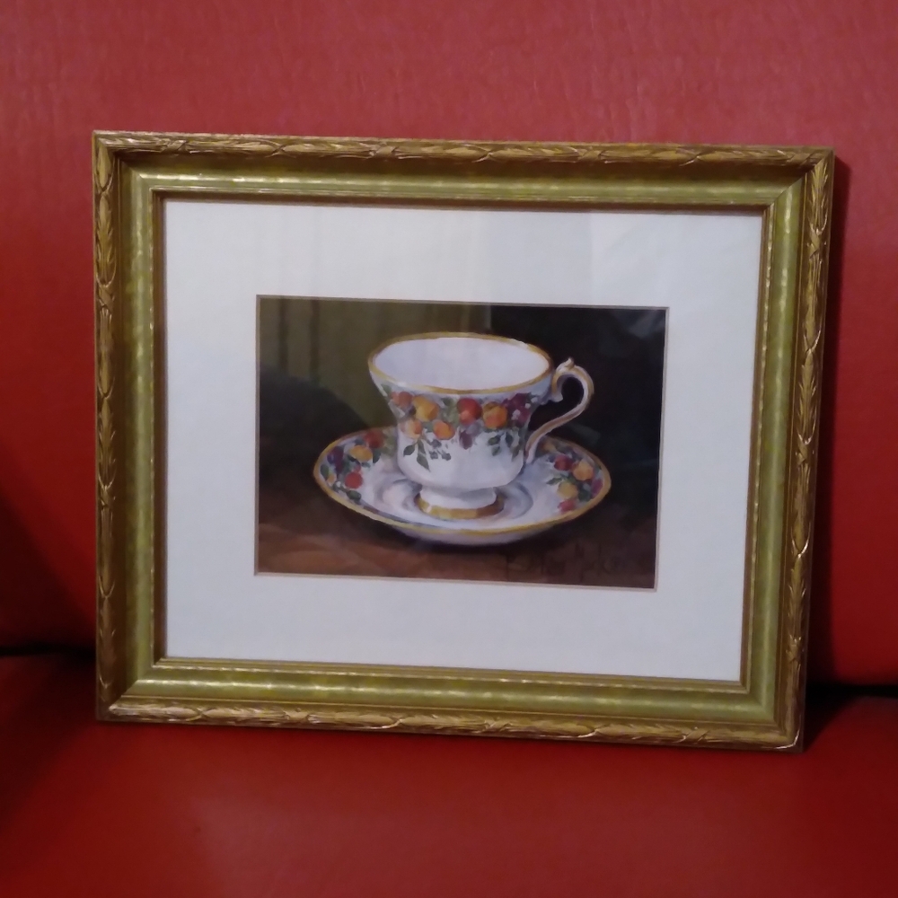 Framed Floral Teacup Artwork with Gold Matted Framed